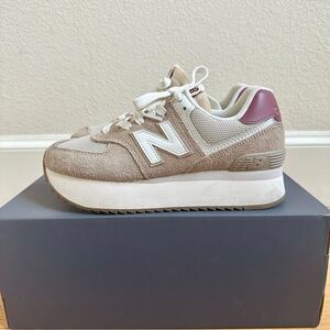 New Balance Tan and White Platform Sneakers